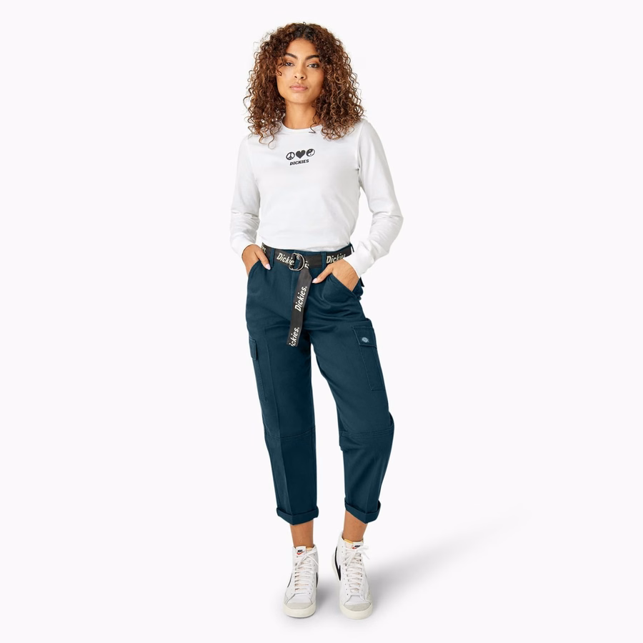 Pantaloni cargo crop cu croială relaxată pentru femei